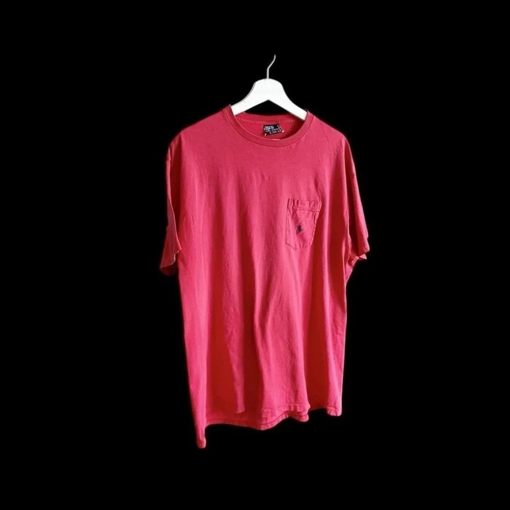 Vintage Polo‎ by Ralph Lauren Single Stitch USA Pocket T Shirt Sz XL Red Faded